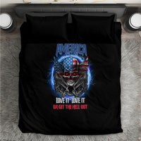 Black duvet cover bedding set with America winged skull graphic and slogan