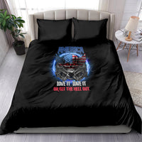 Black bedding set with America skull graphic and text on duvet and pillowcases