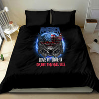 Black bedding set with America winged skull graphic on duvet center and pillowcases