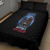 Black quilt bed set with quilted diamond texture and bold eagle graphic, with matching pillows