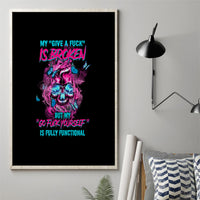 Framed canvas wall art with colorful neon skull and quote on black background