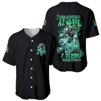 Black baseball jersey pair with green reaper graphics, button fronts, short sleeves.