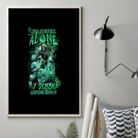 Framed canvas wall art: skull reaper graphic with teal glow text on black