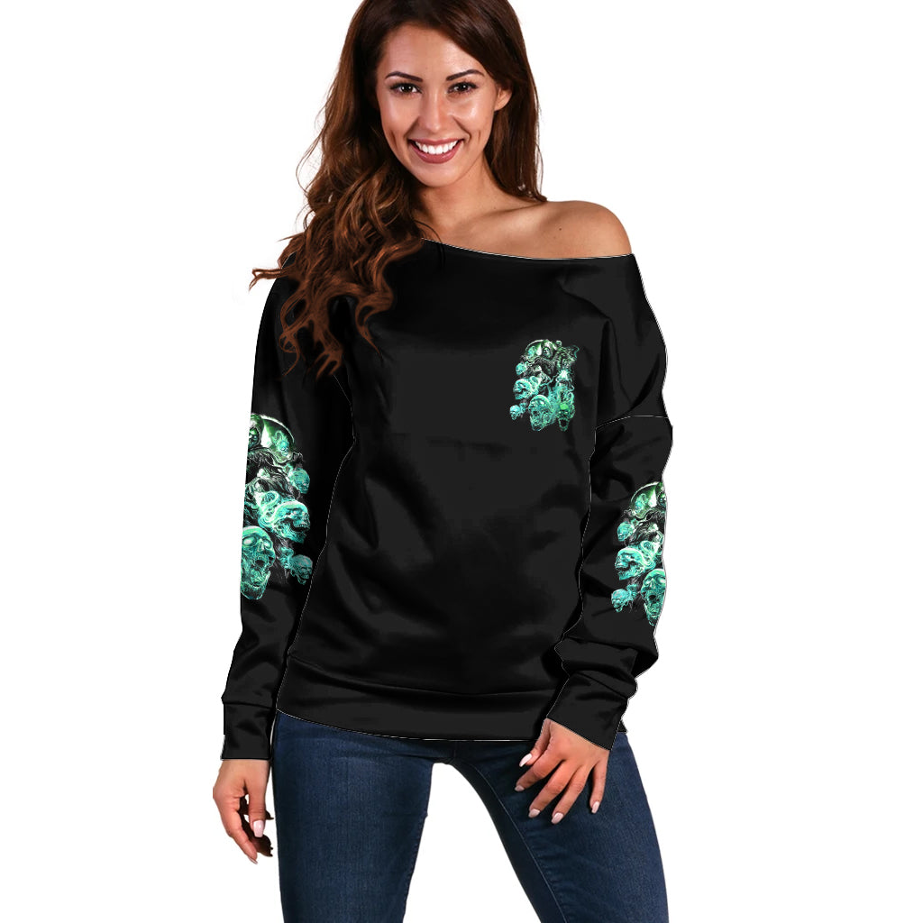 I'm Never Alone Skull Reaper Off Shoulder Sweater - Wonder Print Shop