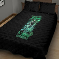 Black quilted comforter set with teal skull reaper print and 2 matching pillows