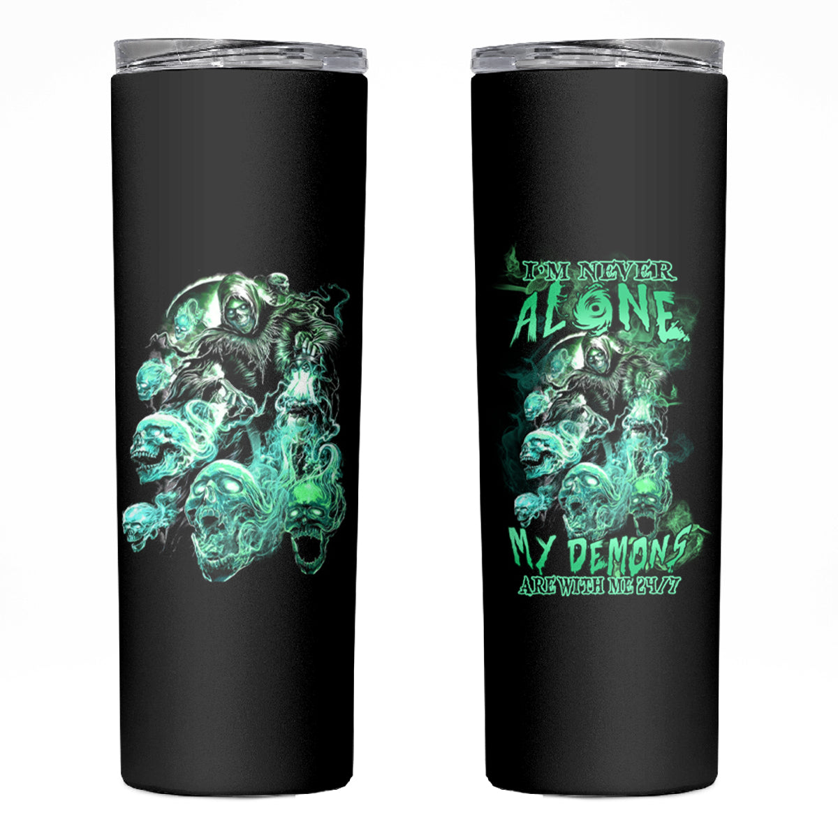 I'm Never Alone Skull Reaper Skinny Tumbler - Wonder Print Shop