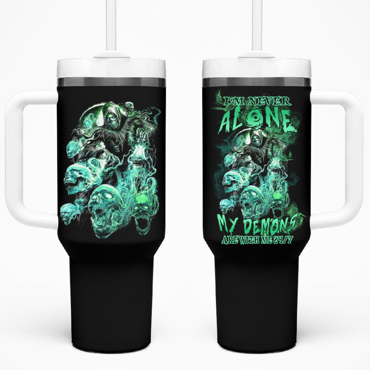 I'm Never Alone Skull Reaper Tumbler With Handle - Wonder Print Shop