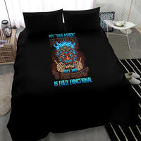 Black bedding set featuring a skull artwork on the duvet and two pillowcases