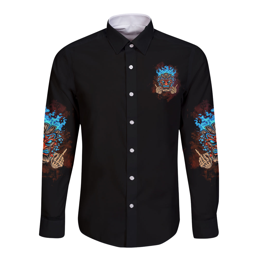 My Give A F Tiki Skull Long Sleeve Button Shirt - Wonder Print Shop