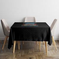 Black square tablecloth with colorful skull Tiki artwork on front panel