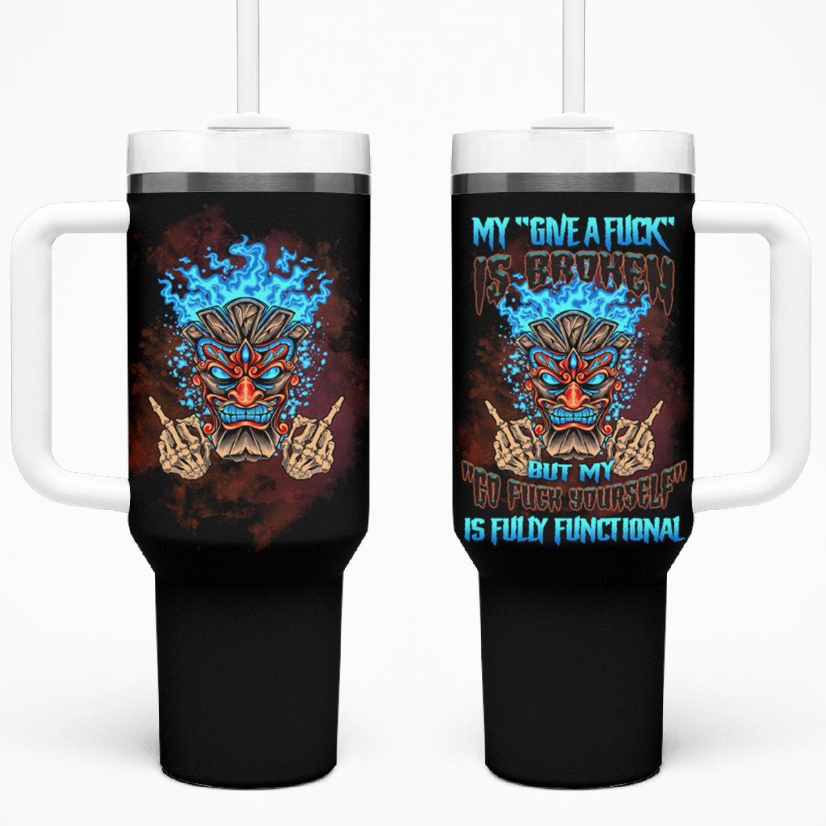 My Give A F Tiki Skull Tumbler With Handle - Wonder Print Shop