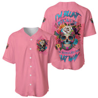 Pink baseball jersey set showing front and back, each with floral skull graphic.