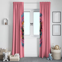 Pink door window curtains with matching colorful skull and floral print