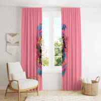 Pink window curtain pair with colorful skull graphic, two hanging panels