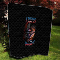 Black quilt blanket with diamond quilting and skull graphic, rounded corner view