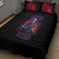 Black quilt bed set with red character graphic and quilted diamond stitching