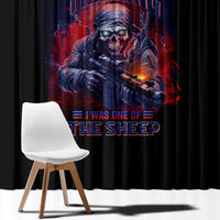 Black window curtain panel with multicolor sci-fi soldier graphic print
