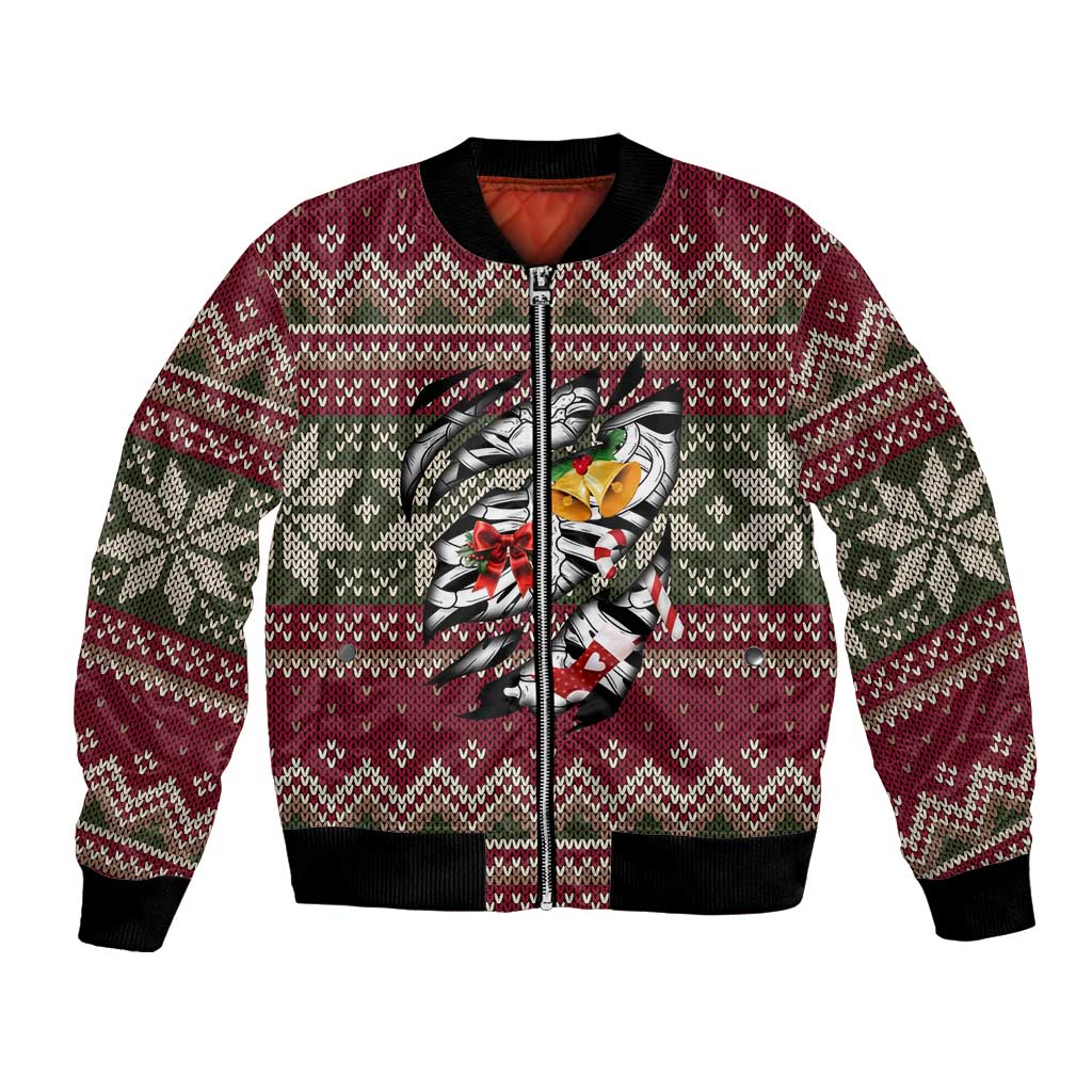 Skeleton Candy Cane Christmas Bomber Jacket Xmas Holiday Patterns - Wonder Print Shop