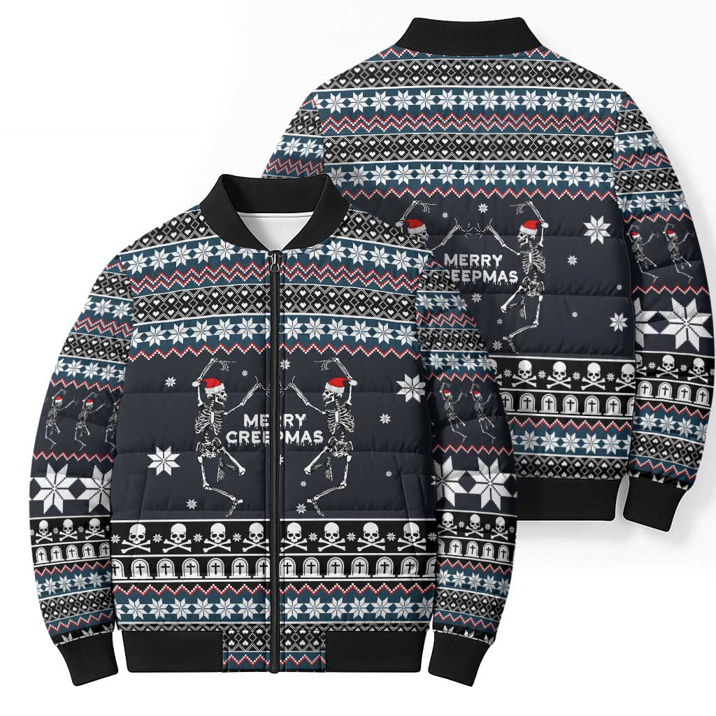 Skeleton Merry Creepmas Christmas Bomber Puffer Jacket Xmas Holiday Patterns - Wonder Print Shop