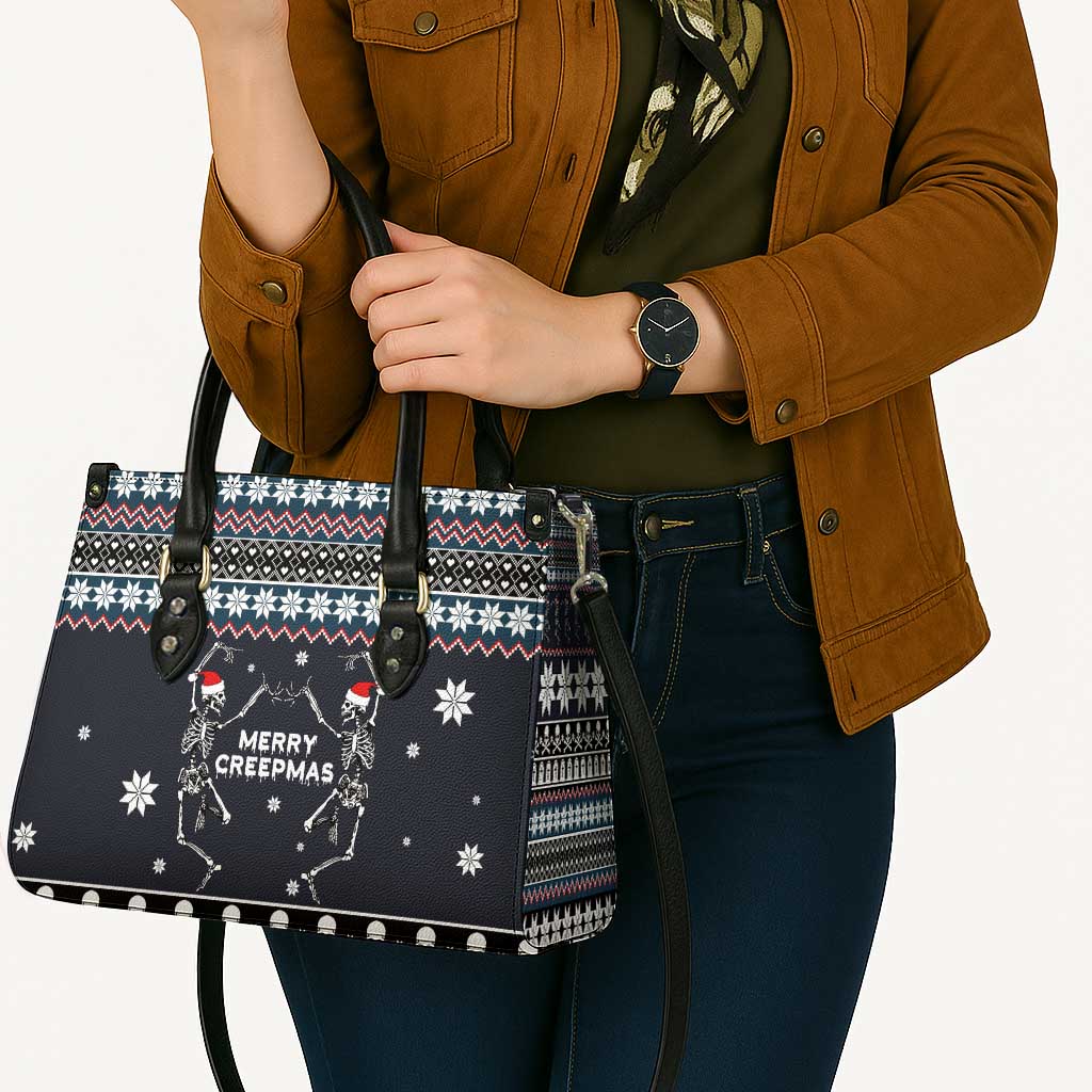 Skeleton Merry Creepmas Christmas Leather Bag Xmas Holiday Patterns - Wonder Print Shop