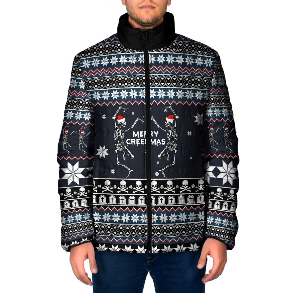Skeleton Merry Creepmas Christmas Padded Jacket Xmas Holiday Patterns - Wonder Print Shop