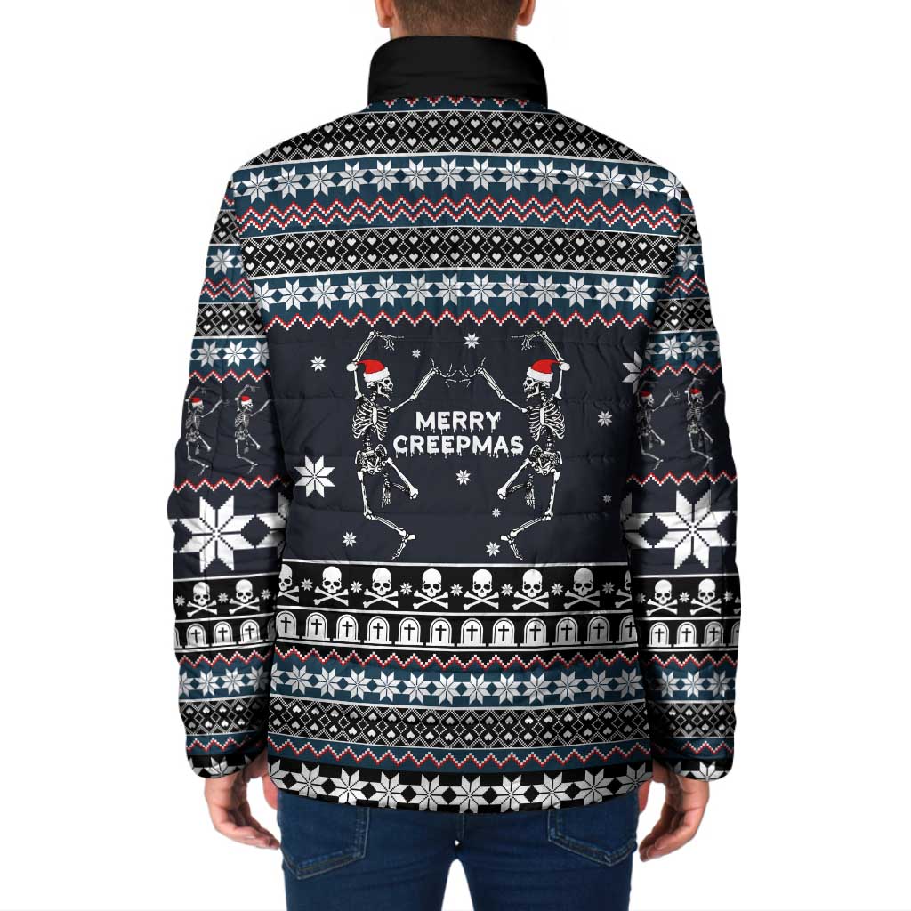 Skeleton Merry Creepmas Christmas Padded Jacket Xmas Holiday Patterns - Wonder Print Shop