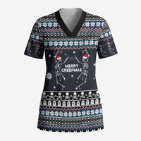 Skeleton Merry Creepmas Christmas Scrub Top Xmas Holiday Patterns - Wonder Print Shop