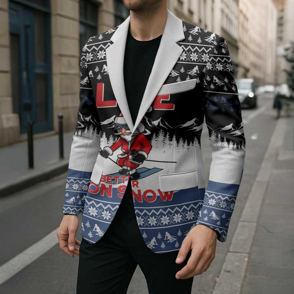 Skiing Life Is Better On Snow Christmas Blazer Xmas Holiday Patterns - Wonder Print Shop