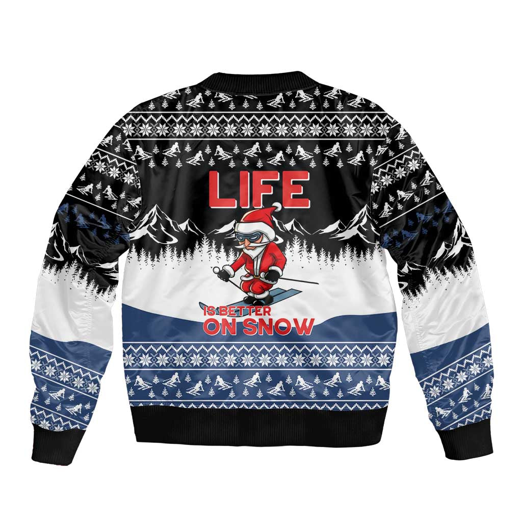 Skiing Life Is Better On Snow Christmas Bomber Jacket Xmas Holiday Patterns - Wonder Print Shop