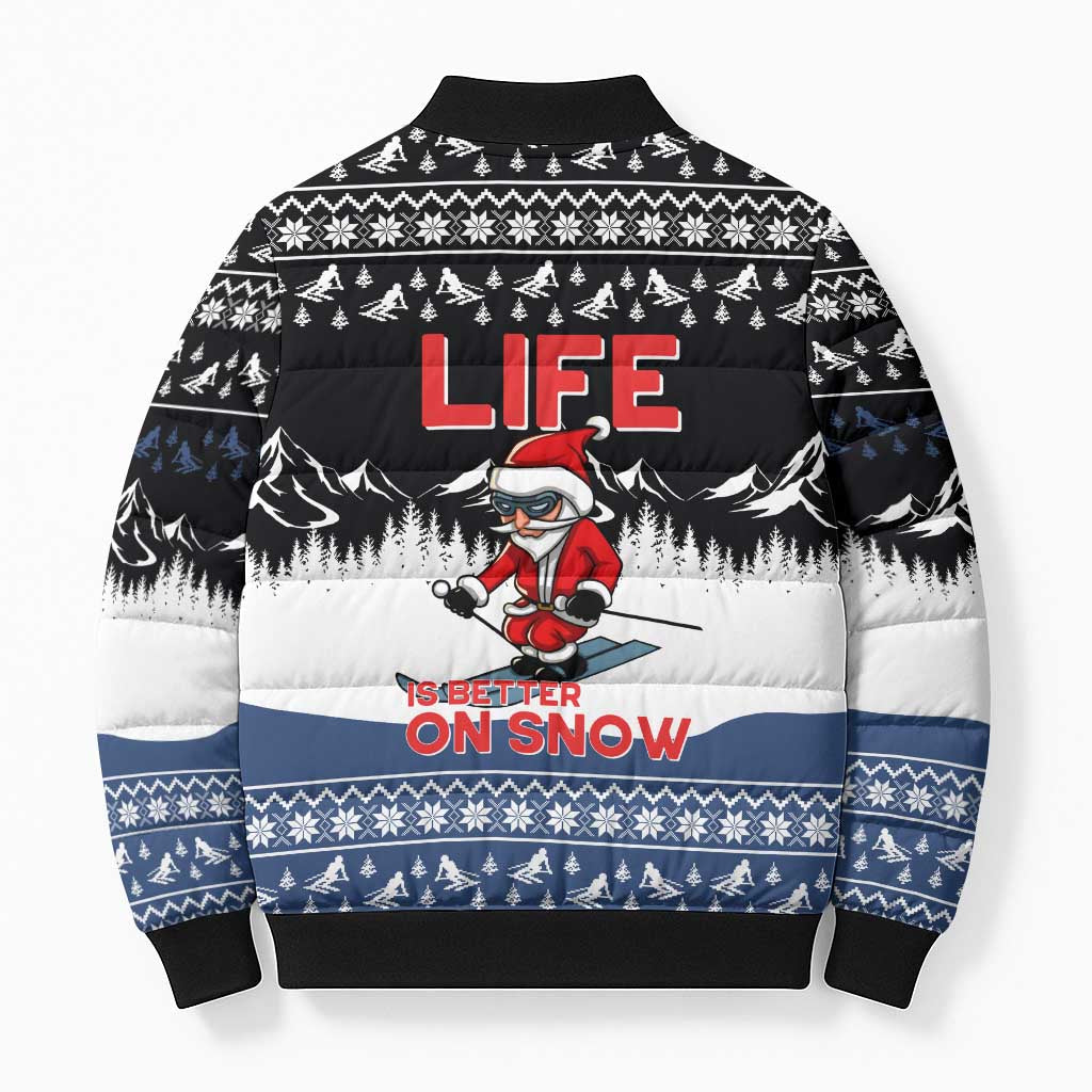Skiing Life Is Better On Snow Christmas Bomber Puffer Jacket Xmas Holiday Patterns - Wonder Print Shop