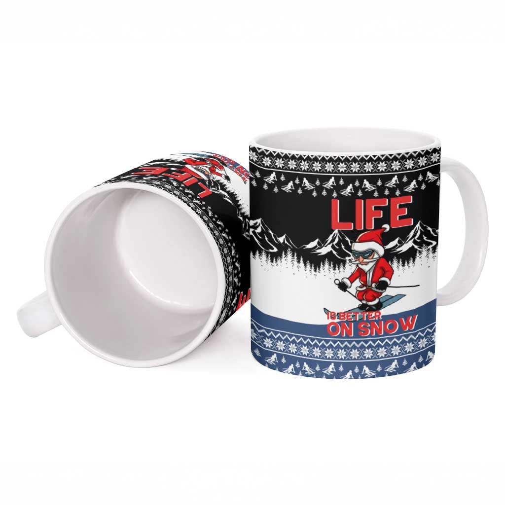 Skiing Life Is Better On Snow Christmas Ceramic Mug Xmas Holiday Patterns - Wonder Print Shop