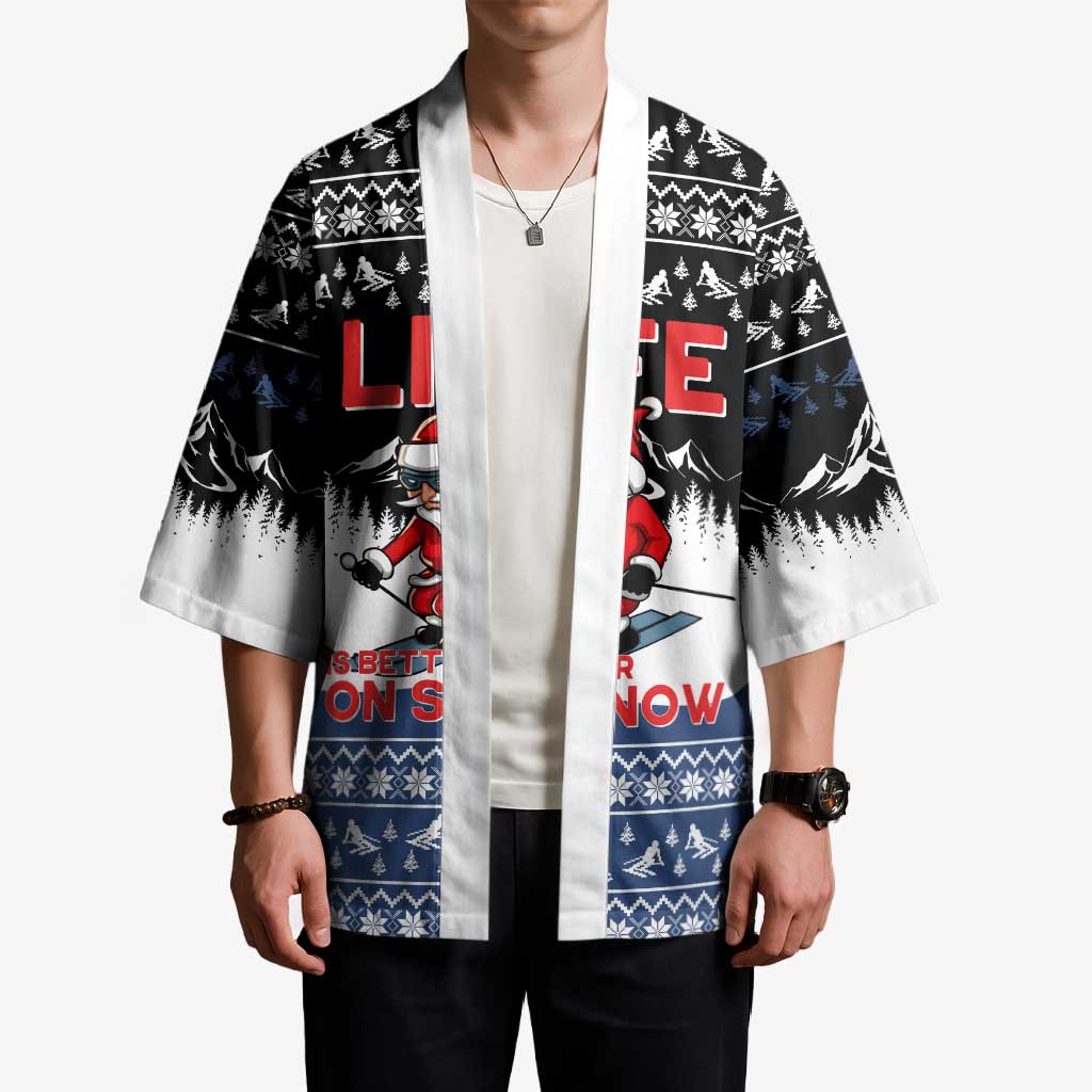 Skiing Life Is Better On Snow Christmas Kimono Xmas Holiday Patterns - Wonder Print Shop