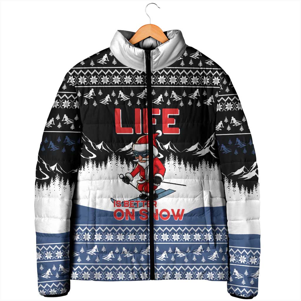 Skiing Life Is Better On Snow Christmas Padded Jacket Xmas Holiday Patterns - Wonder Print Shop