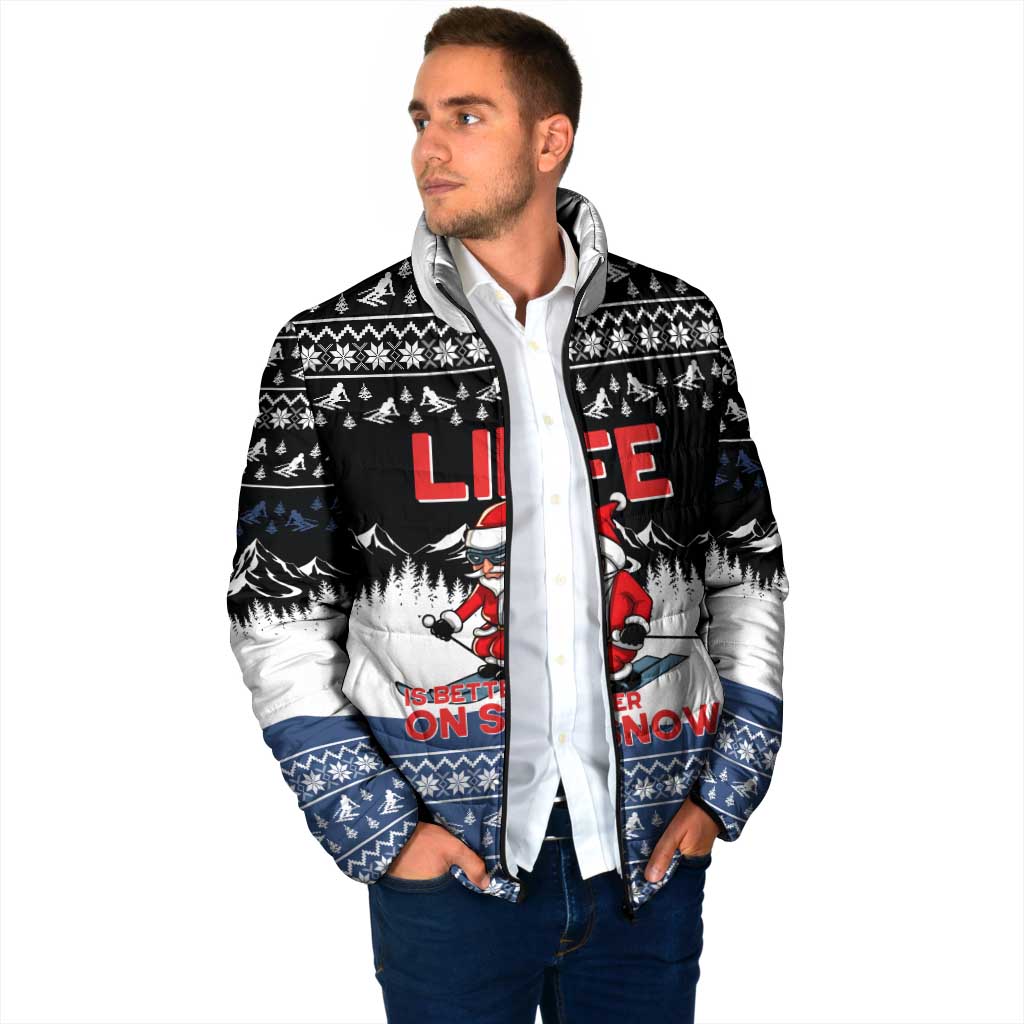 Skiing Life Is Better On Snow Christmas Padded Jacket Xmas Holiday Patterns - Wonder Print Shop