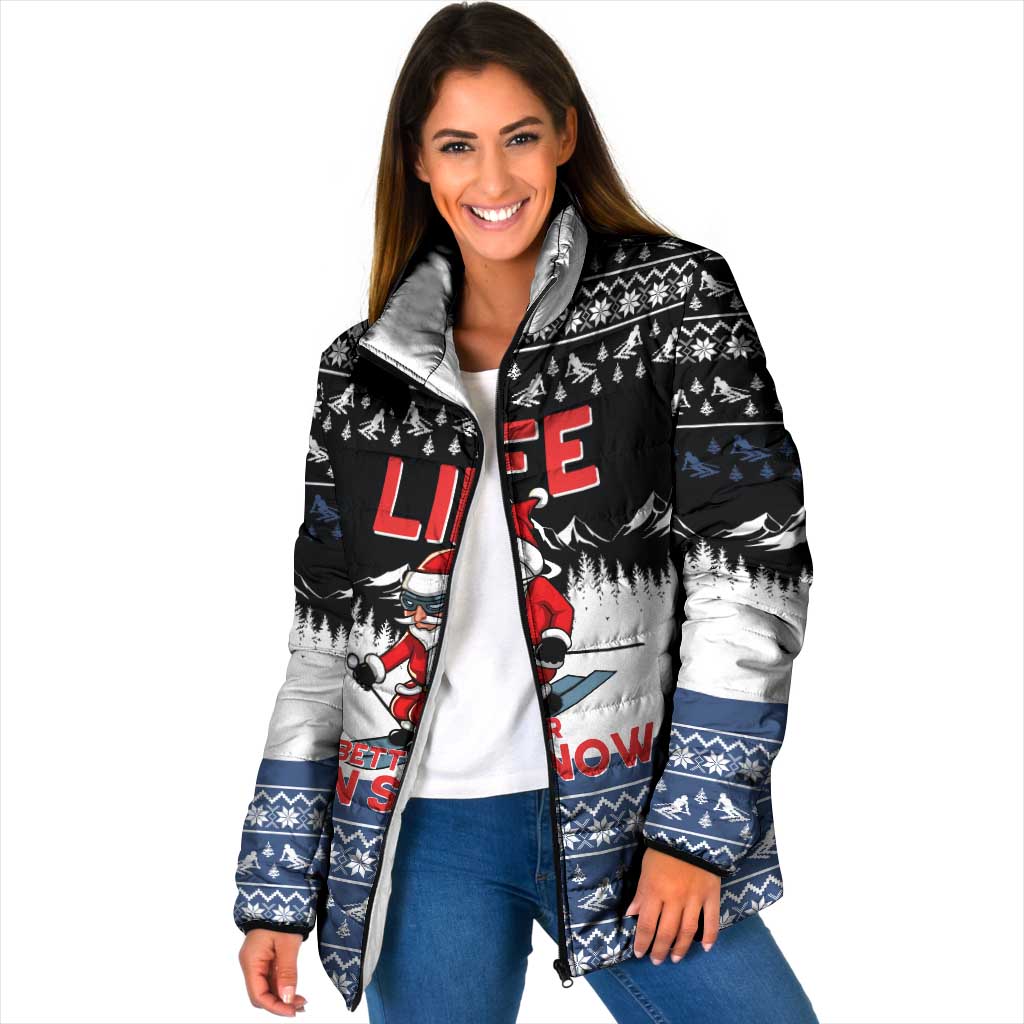 Skiing Life Is Better On Snow Christmas Padded Jacket Xmas Holiday Patterns - Wonder Print Shop
