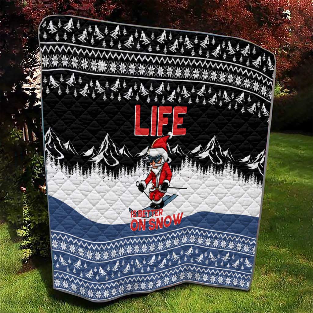 Skiing Life Is Better On Snow Christmas Quilt Xmas Holiday Patterns - Wonder Print Shop