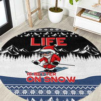 Skiing Life Is Better On Snow Christmas Round Carpet Xmas Holiday Patterns - Wonder Print Shop