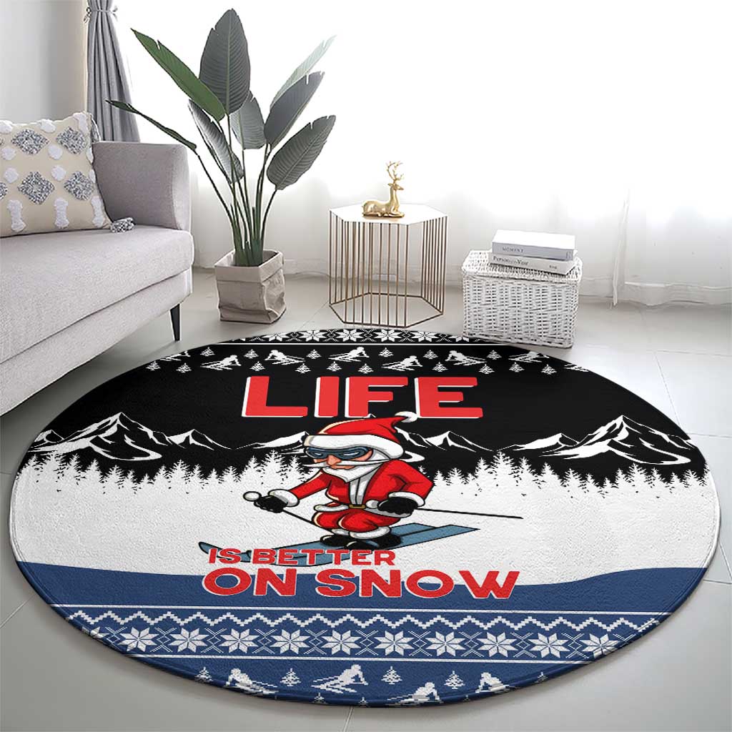 Skiing Life Is Better On Snow Christmas Round Carpet Xmas Holiday Patterns - Wonder Print Shop
