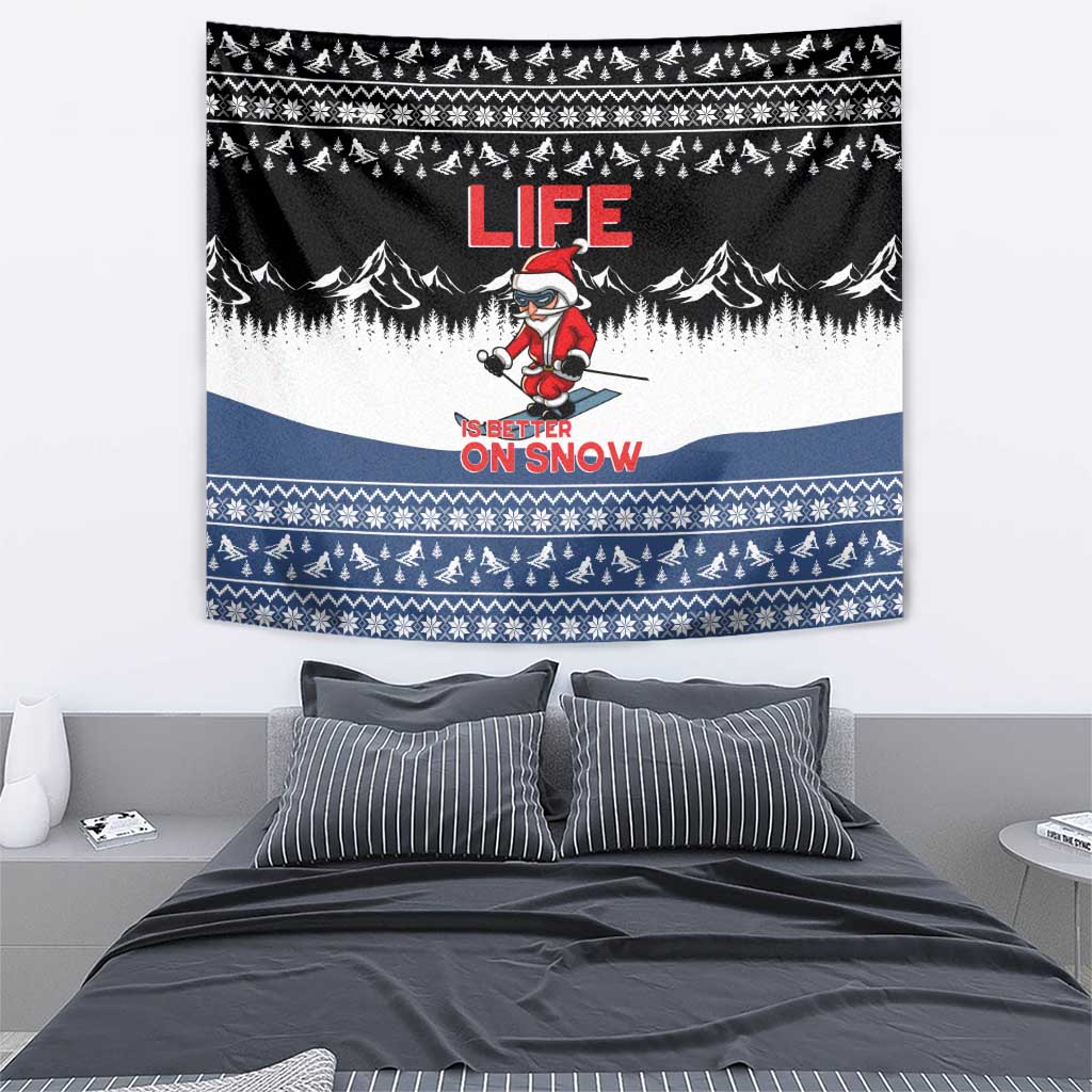Skiing Life Is Better On Snow Christmas Tapestry Xmas Holiday Patterns - Wonder Print Shop