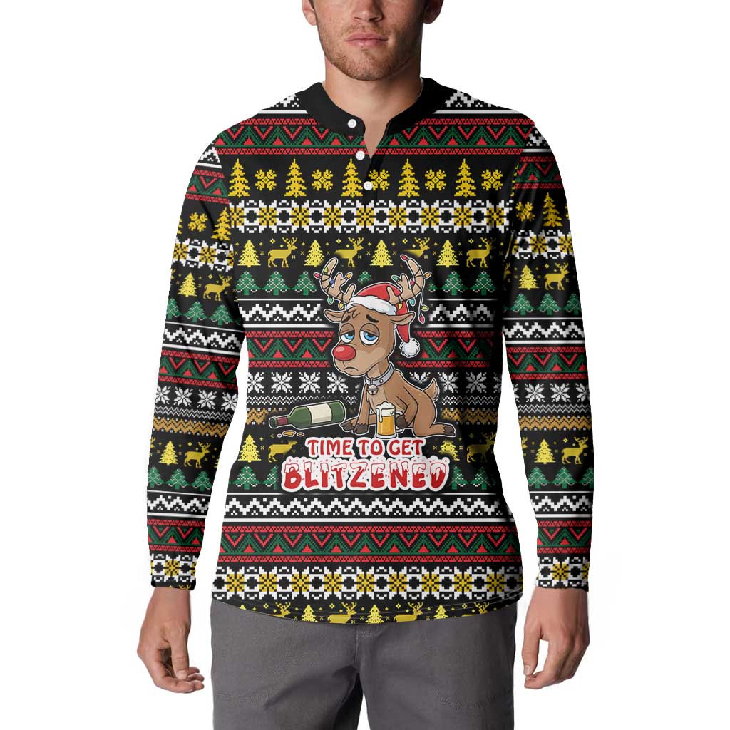 Time To Get Blitzened Christmas Button Sweatshirt Xmas Holiday Patterns - Wonder Print Shop