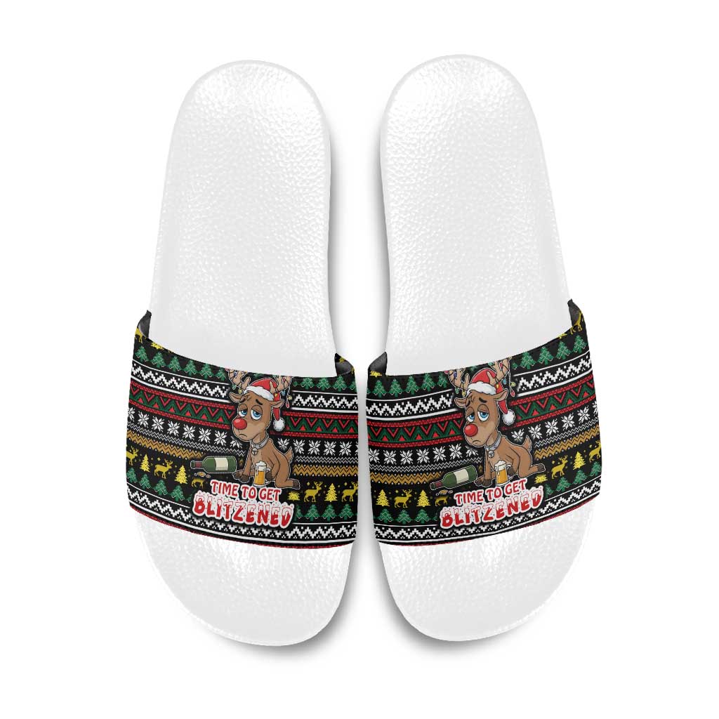 Time To Get Blitzened Christmas Slide Sandals Xmas Holiday Patterns - Wonder Print Shop