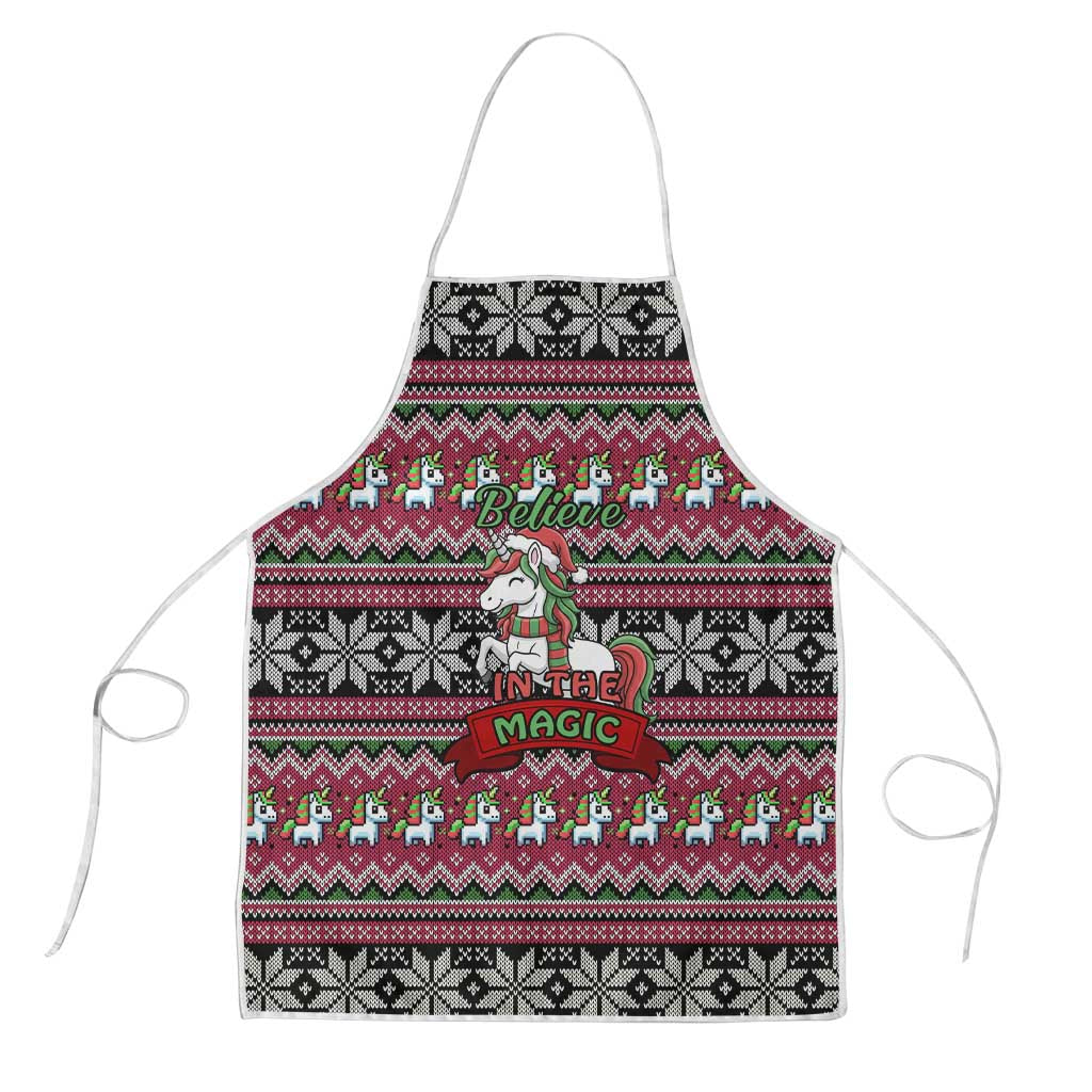 Unicorn Believe In The Magic Christmas Apron Xmas Holiday Patterns - Wonder Print Shop