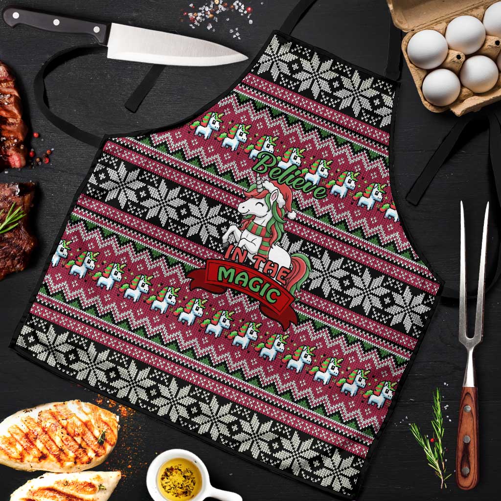 Unicorn Believe In The Magic Christmas Apron Xmas Holiday Patterns - Wonder Print Shop