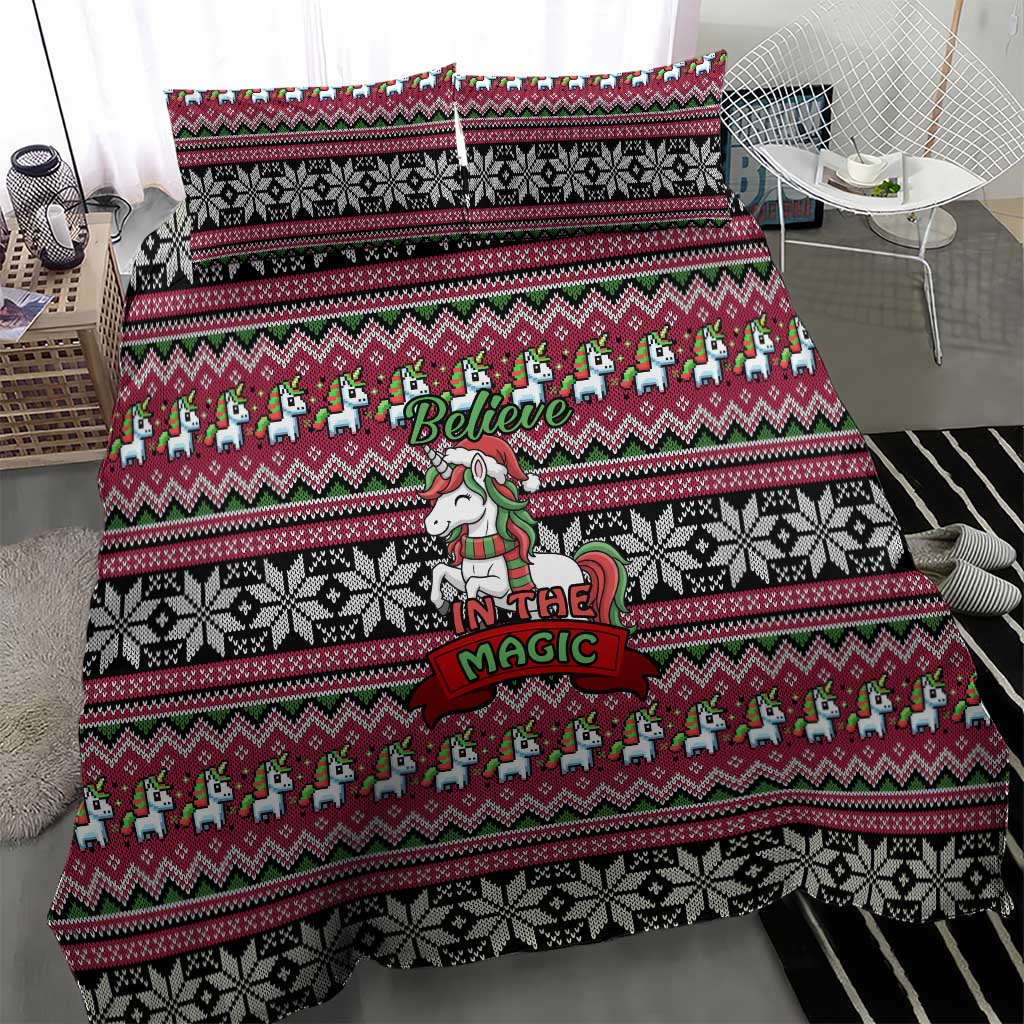 Unicorn Believe In The Magic Christmas Bedding Set Xmas Holiday Patterns - Wonder Print Shop