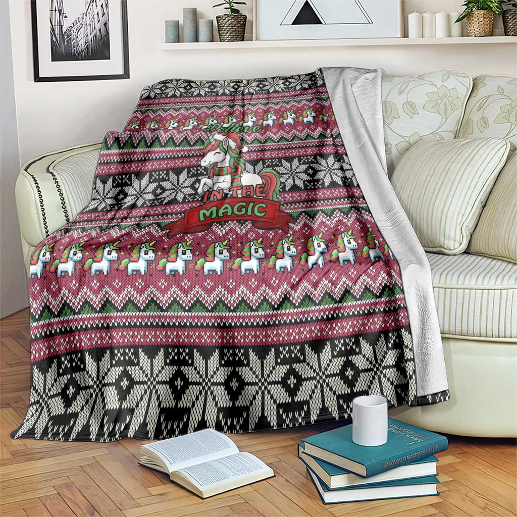 Unicorn Believe In The Magic Christmas Blanket Xmas Holiday Patterns - Wonder Print Shop