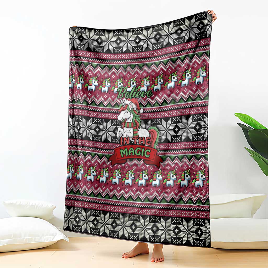 Unicorn Believe In The Magic Christmas Blanket Xmas Holiday Patterns - Wonder Print Shop