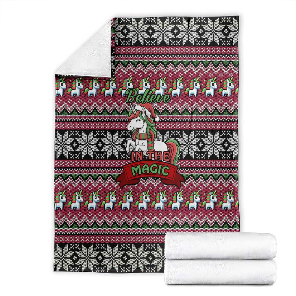 Unicorn Believe In The Magic Christmas Blanket Xmas Holiday Patterns - Wonder Print Shop