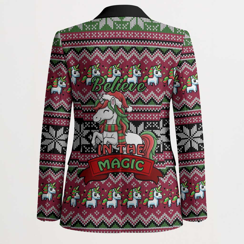 Unicorn Believe In The Magic Christmas Blazer Xmas Holiday Patterns - Wonder Print Shop