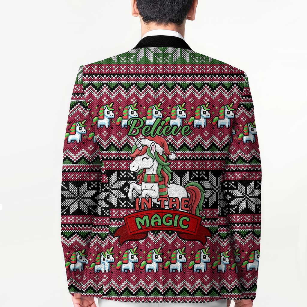 Unicorn Believe In The Magic Christmas Blazer Xmas Holiday Patterns - Wonder Print Shop