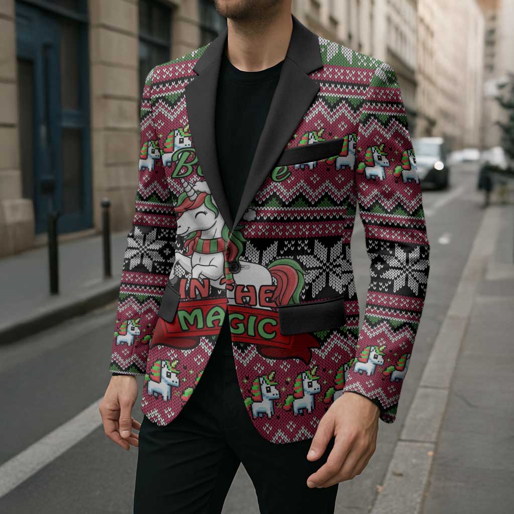 Unicorn Believe In The Magic Christmas Blazer Xmas Holiday Patterns - Wonder Print Shop